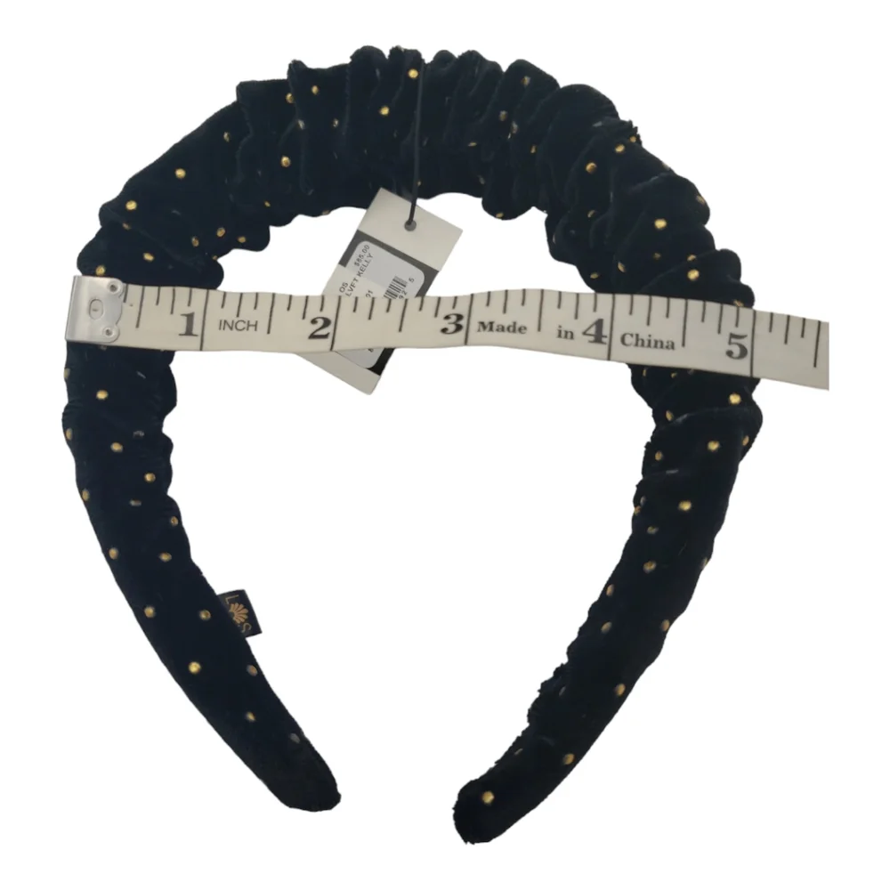 Lele Sadoughi NWT Jet Dot Velvet “Kelly” Black Headband Gold Accents One Size
